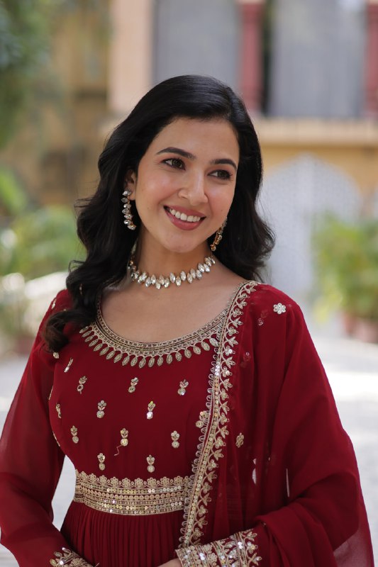 Maroon Faux Blooming With Embroidery Zari Sequins Work Gown