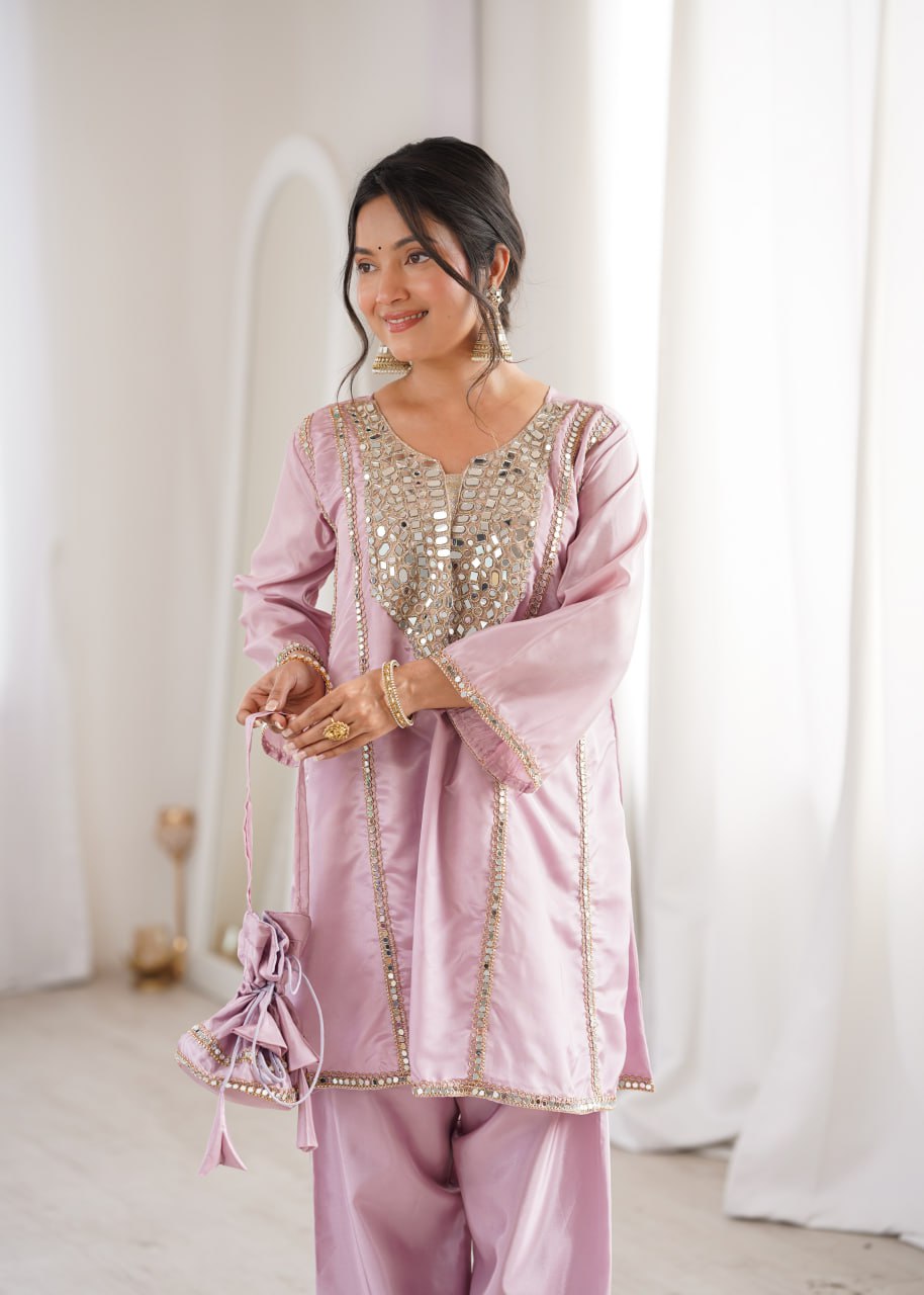 Pink H.O Fabric Real Mirror Embroidered Salwar Suit – Designer Festive Party Wear Suit