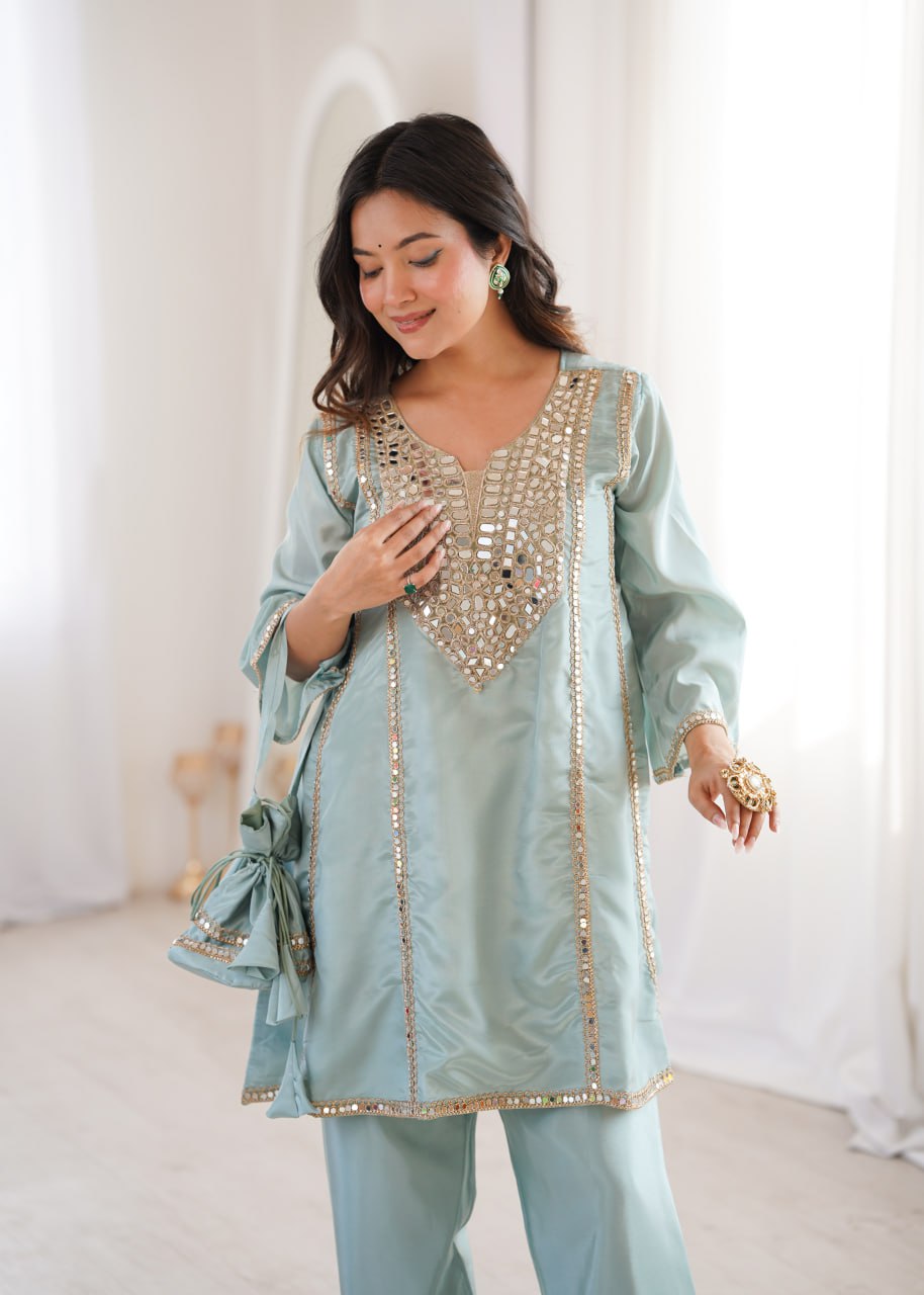 Sky Blue H.O Fabric Real Mirror Embroidered Salwar Suit – Designer Festive Party Wear Suit