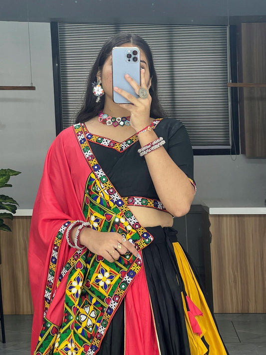 Multicolor Pure Rayon Cotton Traditional Work Navratri Lehenga Choli