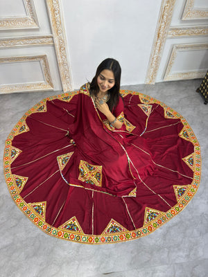 Maroon mirror work Navratri lehenga choli with dupatta for dandiya