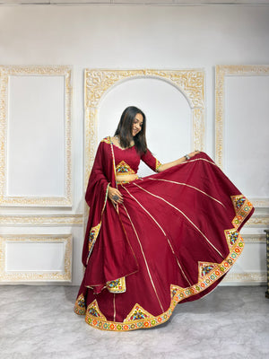 Navratri lehenga maroon with multicolour patch work and embroidered dupatta