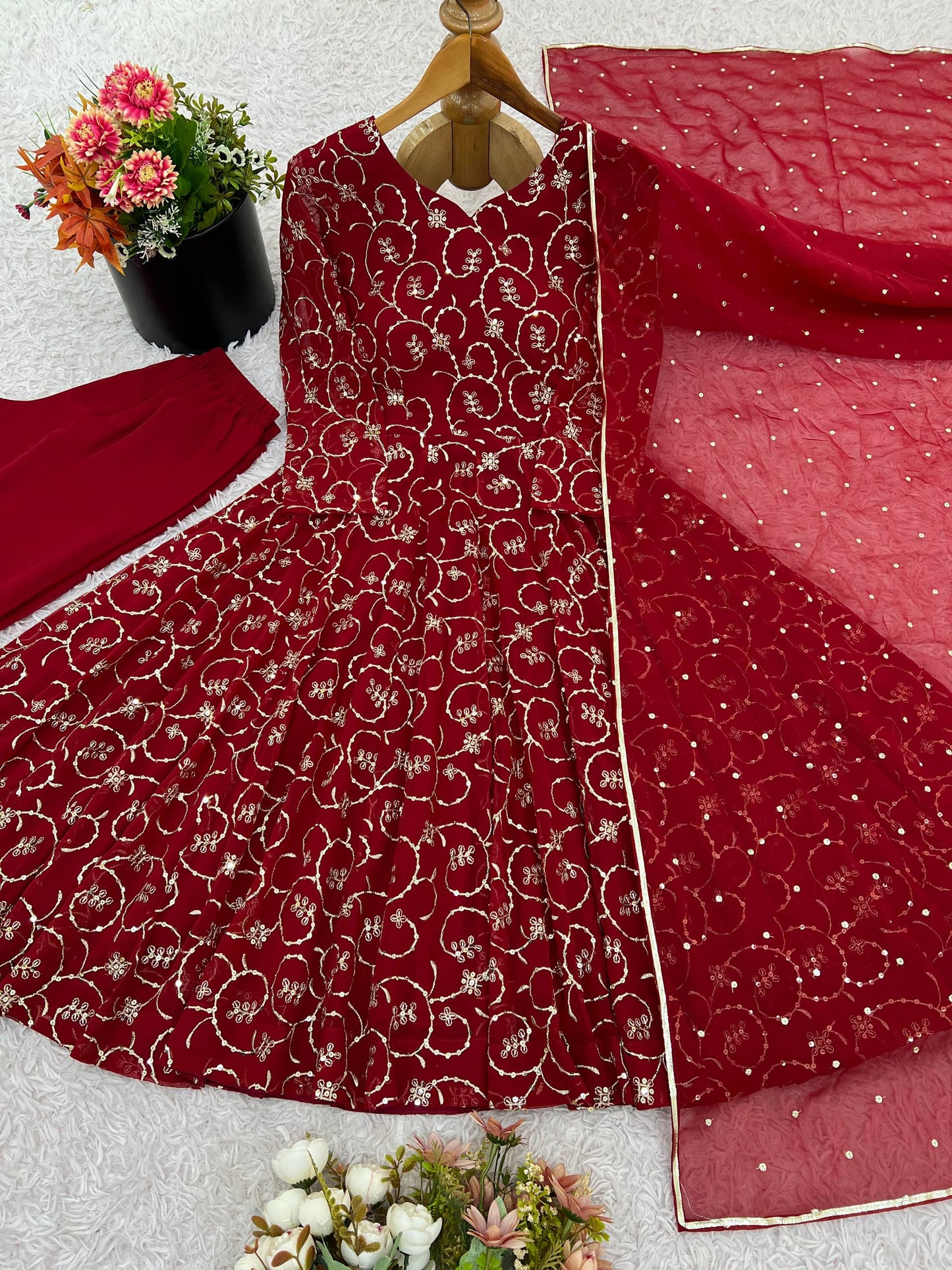 Maroon Georgette With Embroidery Sequence Work Anarkali Salwar Suit