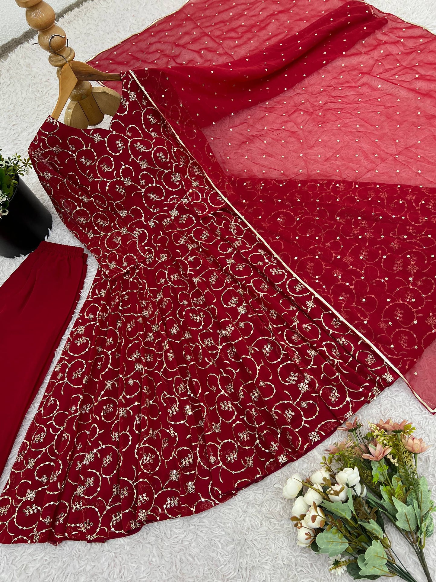 Maroon Georgette With Embroidery Sequence Work Anarkali Salwar Suit
