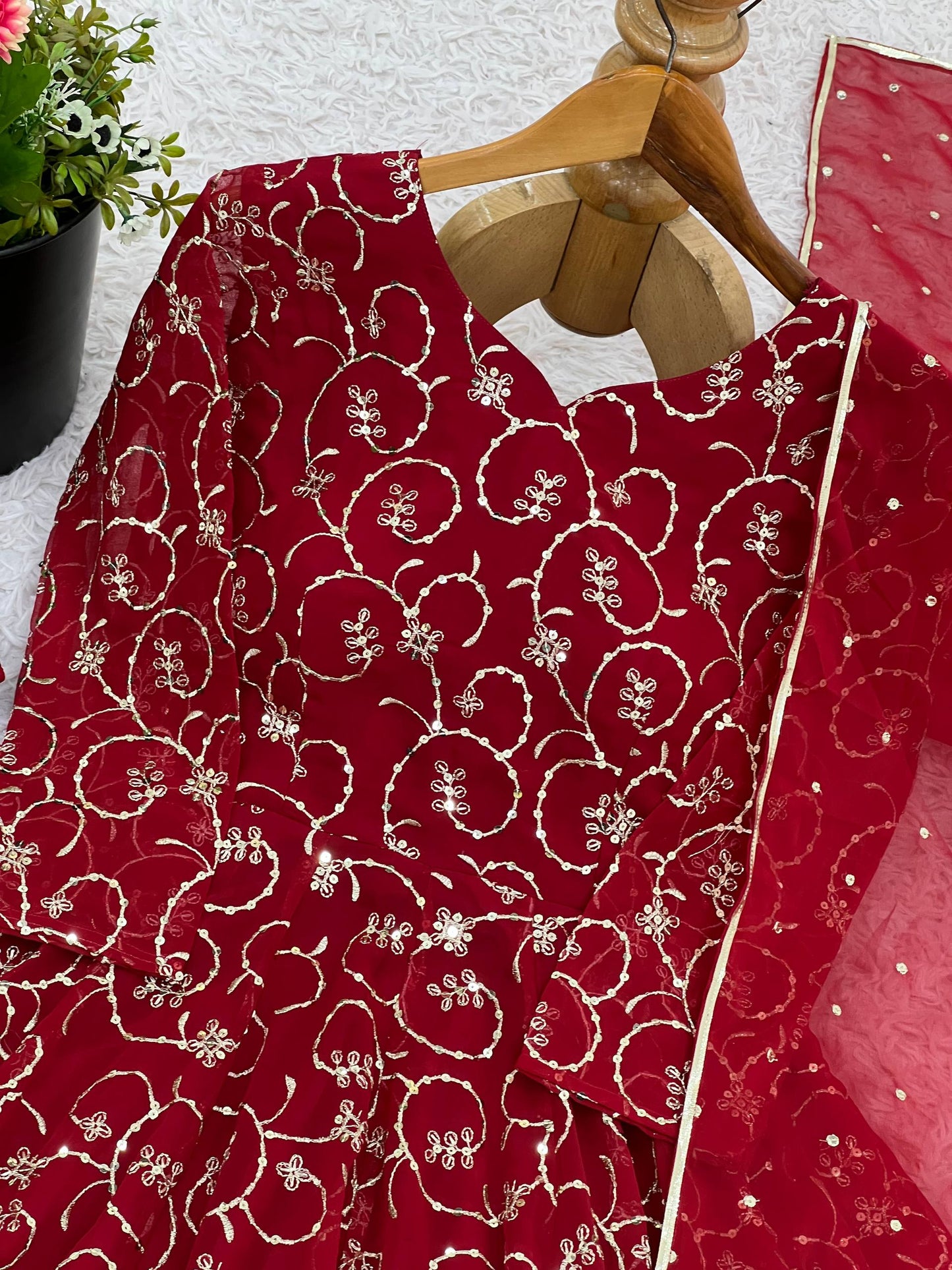 Maroon Georgette With Embroidery Sequence Work Anarkali Salwar Suit