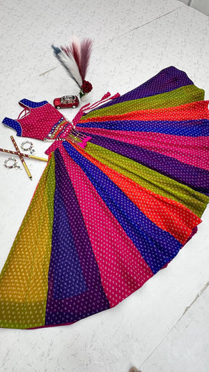 Multicolour georgette cotton Navratri chaniya choli with mirror kandora belt for dandiya