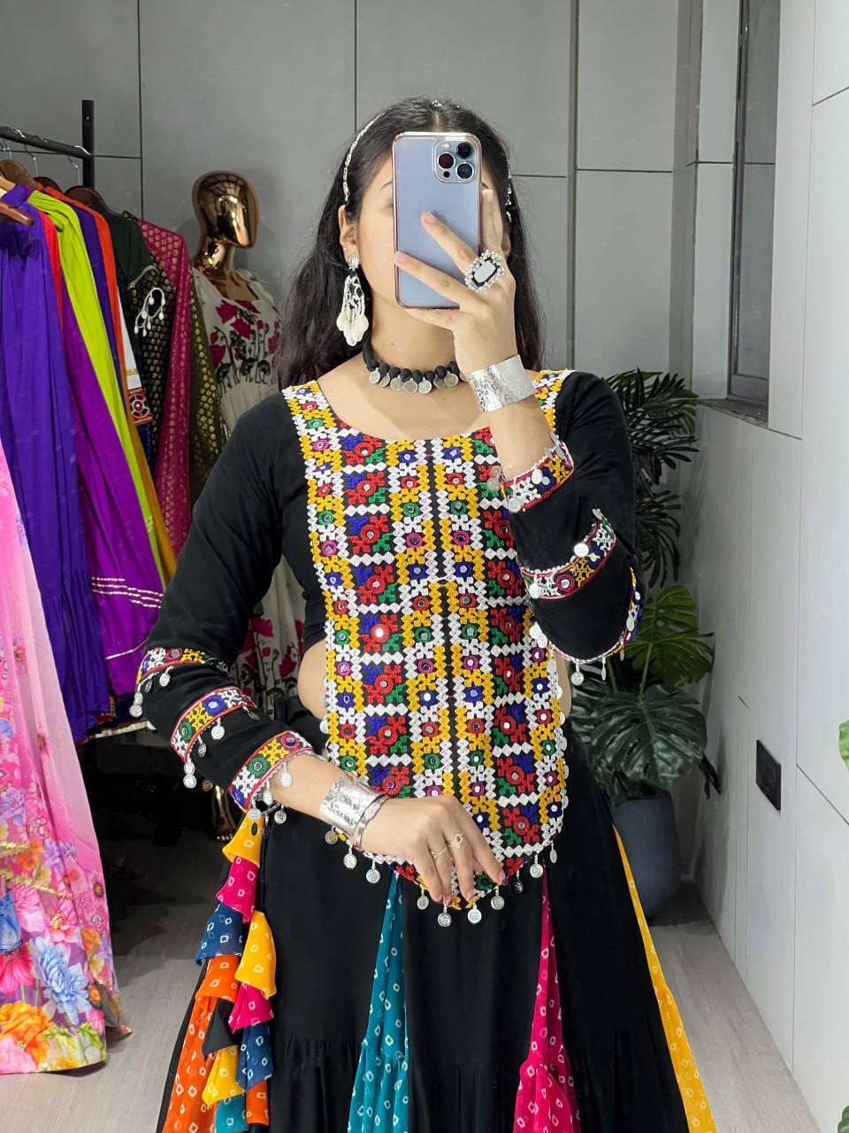 Multicolor Pure Rayon Cotton & Faux Georgette Kali Navratri Lehenga Choli