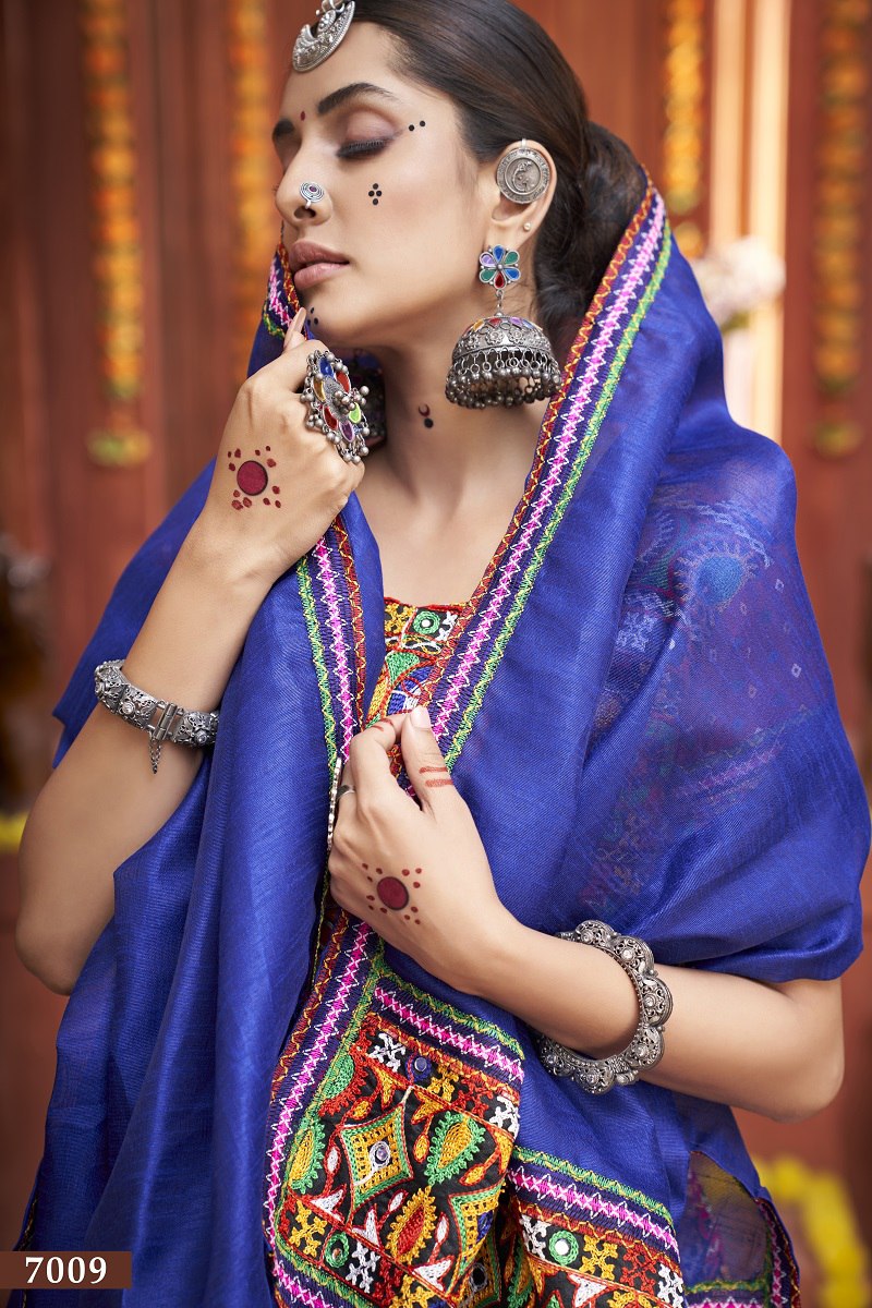 Rani Rajwadi Mix Cotton Silk Bandhni Print With Gamti Real Mirror Navratri Lehenga Choli