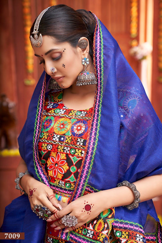 Rani Rajwadi Mix Cotton Silk Bandhni Print With Gamti Real Mirror Navratri Lehenga Choli