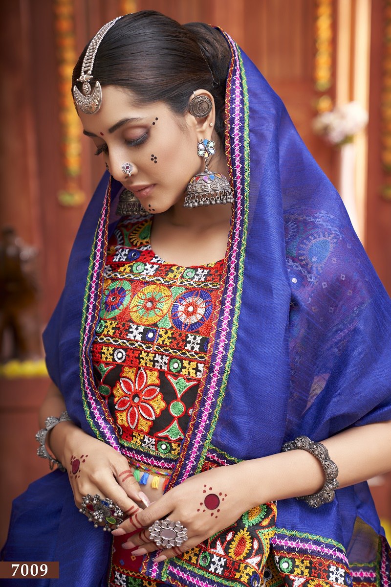 Rani Rajwadi Mix Cotton Silk Bandhni Print With Gamti Real Mirror Navratri Lehenga Choli
