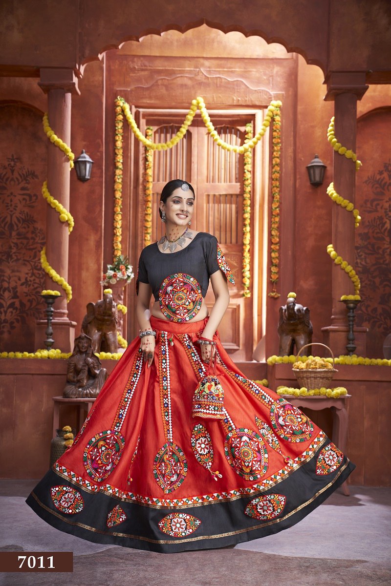 Black Rajwadi Gamthi Butta Lace Mirror Hand Work Navratri Lehenga Choli