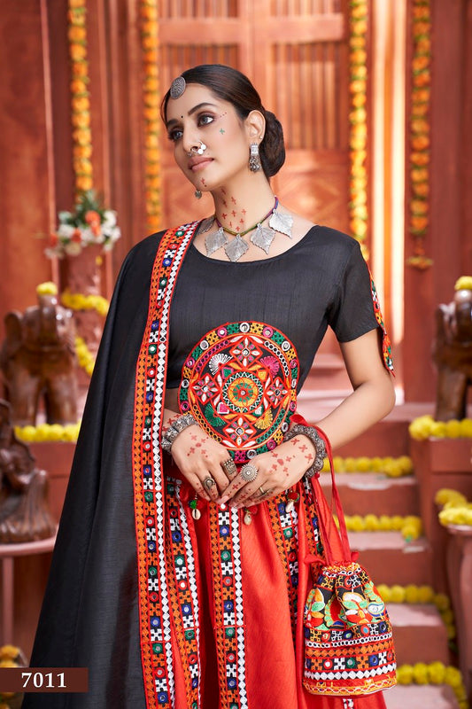 Black Rajwadi Gamthi Butta Lace Mirror Hand Work Navratri Lehenga Choli