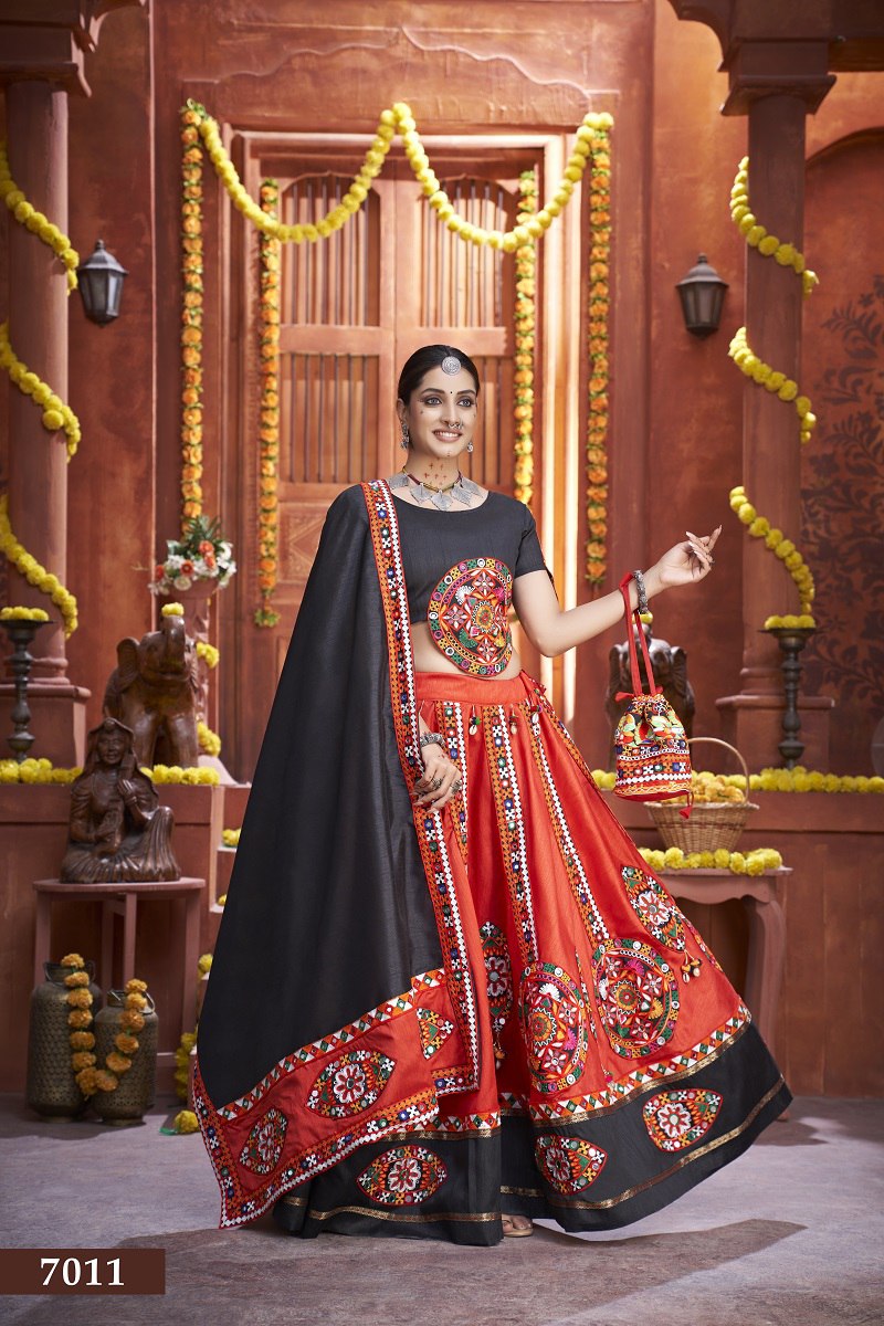Black Rajwadi Gamthi Butta Lace Mirror Hand Work Navratri Lehenga Choli