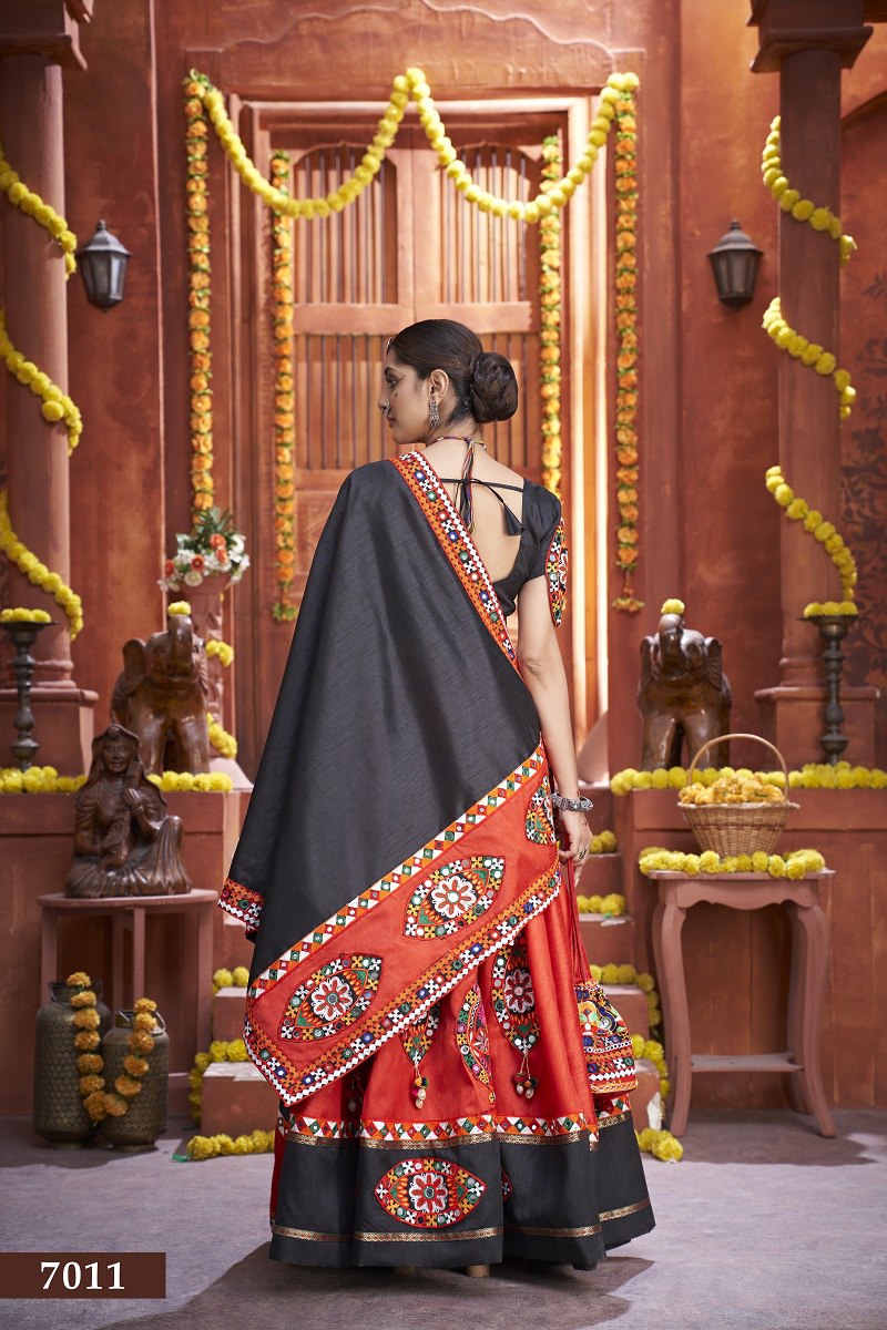 Black Rajwadi Gamthi Butta Lace Mirror Hand Work Navratri Lehenga Choli