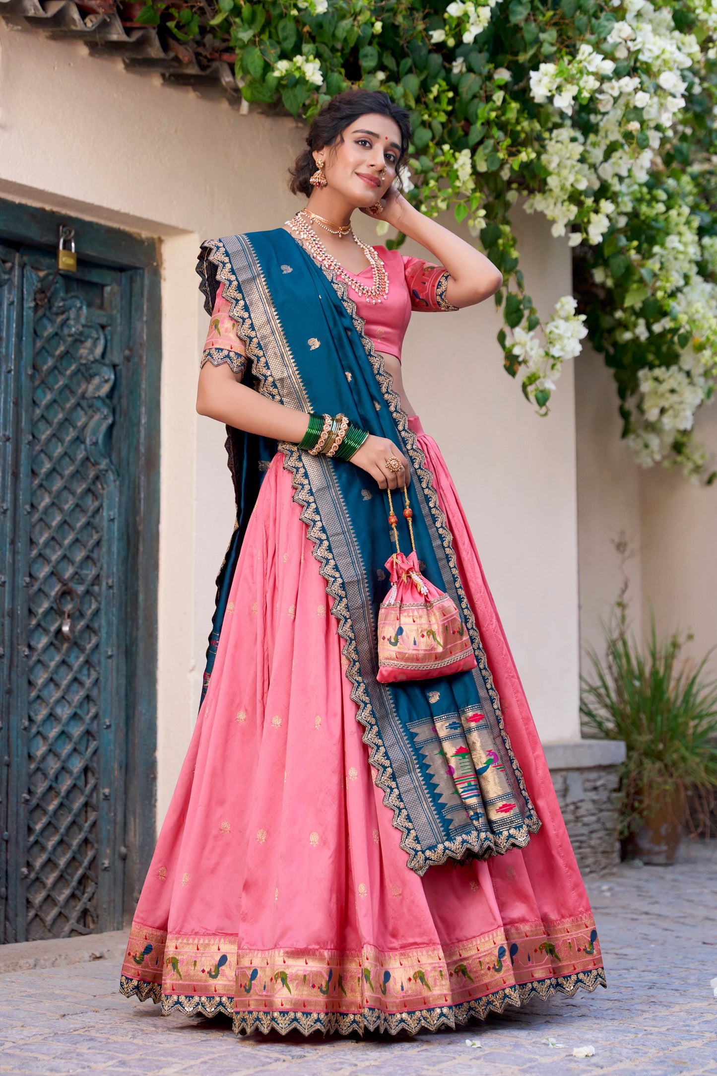 Light Pink Paithani Silk Zari Weaving Work With Sequins Lehenga Choli