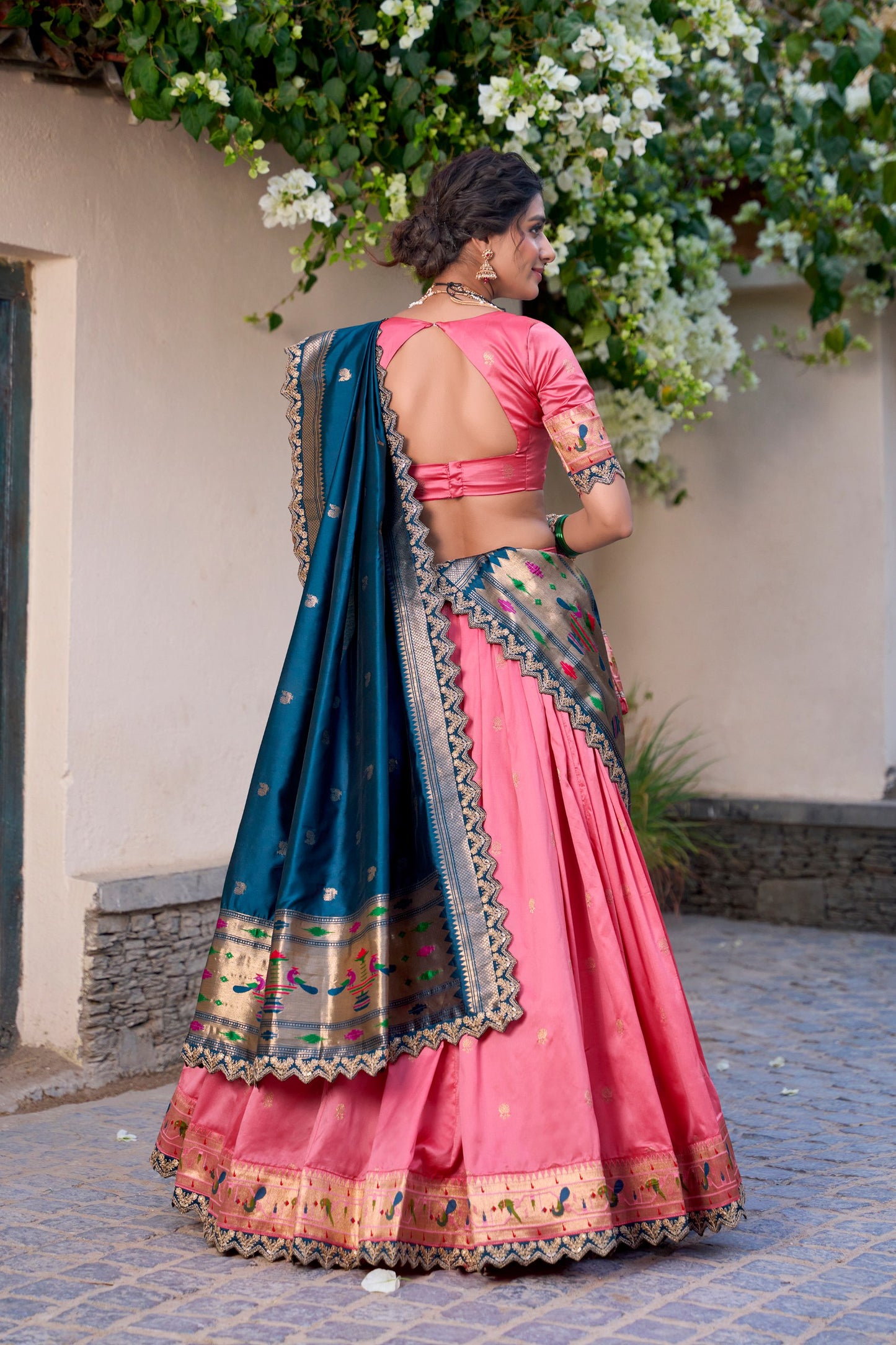 Light Pink Paithani Silk Zari Weaving Work With Sequins Lehenga Choli