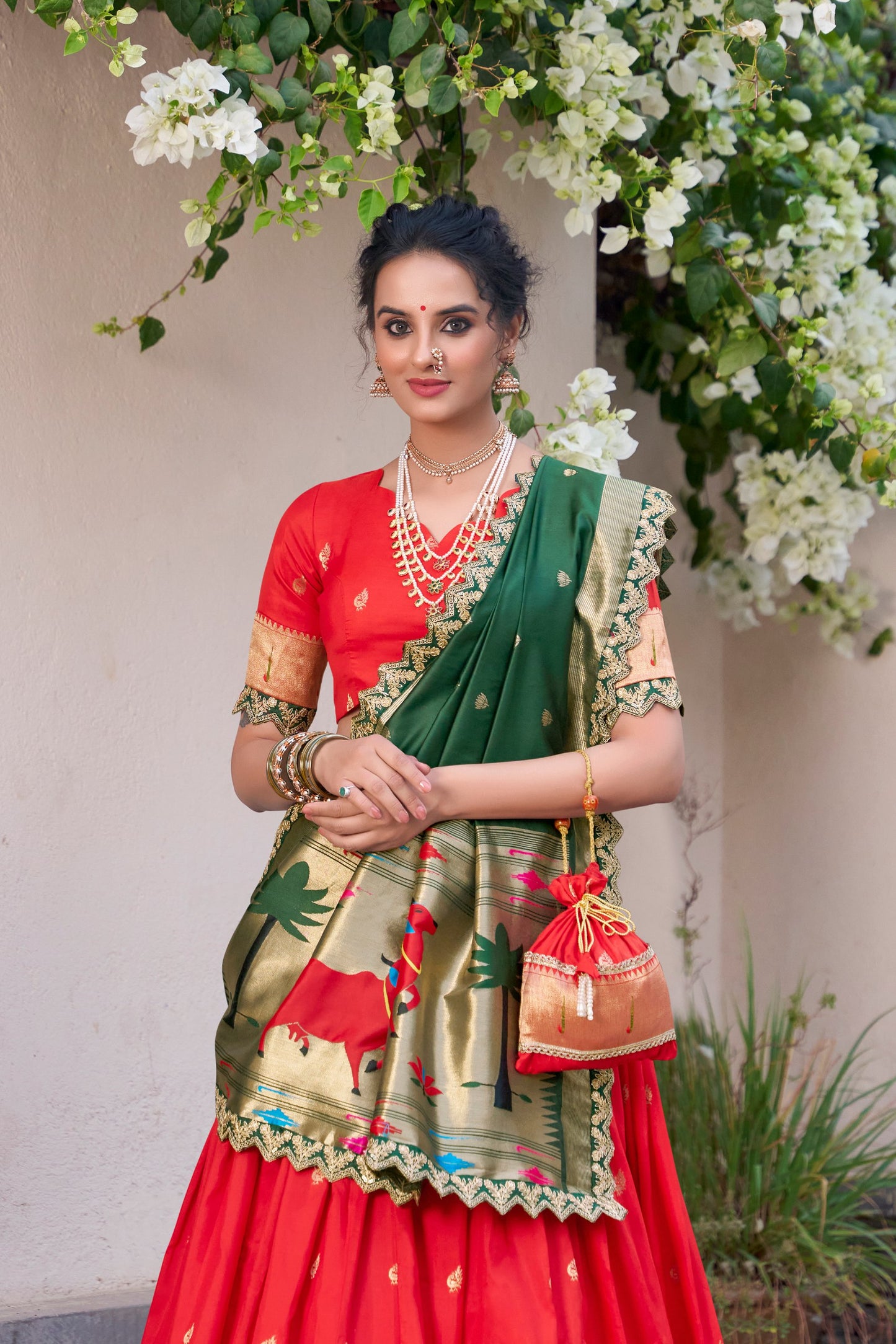 Red Paithani Silk Zari Weaving Work With Sequins Lehenga Choli