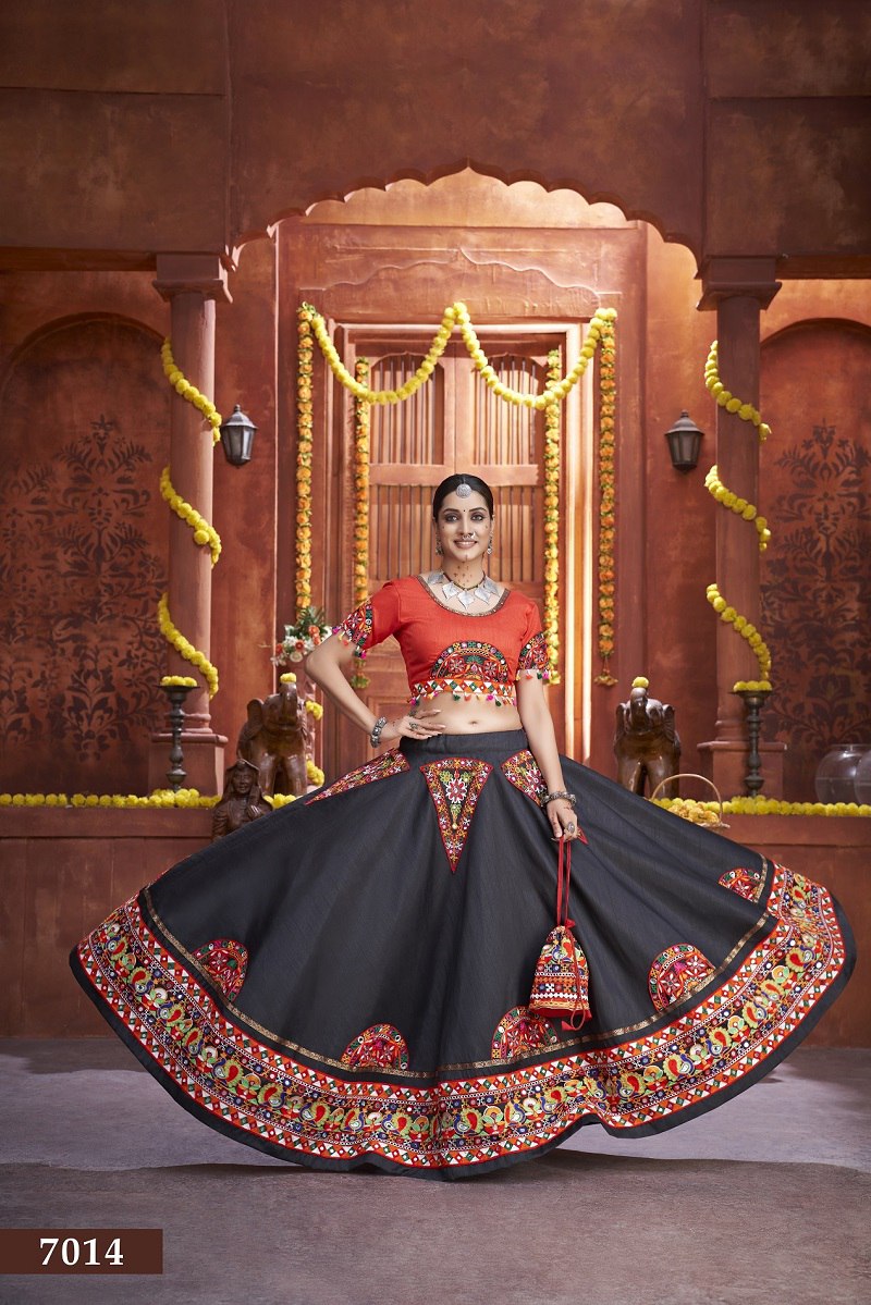 Red Rajwadi Gamthi Butta Lace Mirror Hand Work Navratri Lehenga Choli