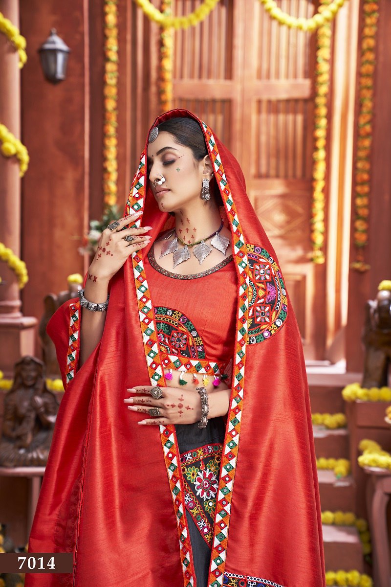 Red Rajwadi Gamthi Butta Lace Mirror Hand Work Navratri Lehenga Choli