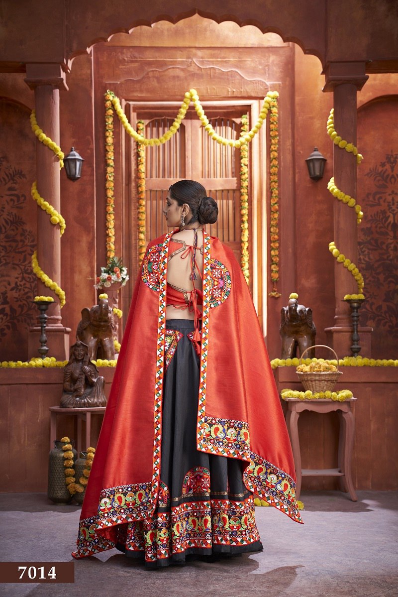 Red Rajwadi Gamthi Butta Lace Mirror Hand Work Navratri Lehenga Choli