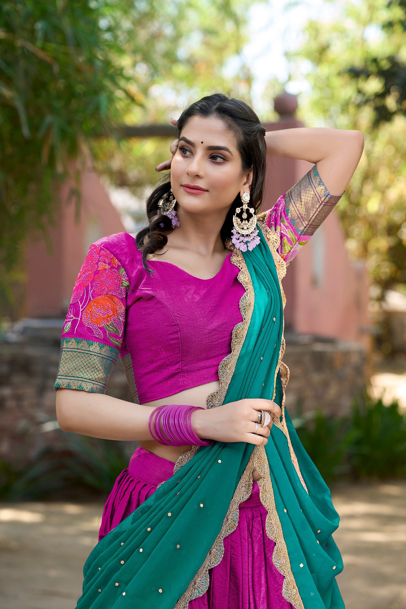 Pink Cotton Silk Thread Embroidery Work Lehenga Choli