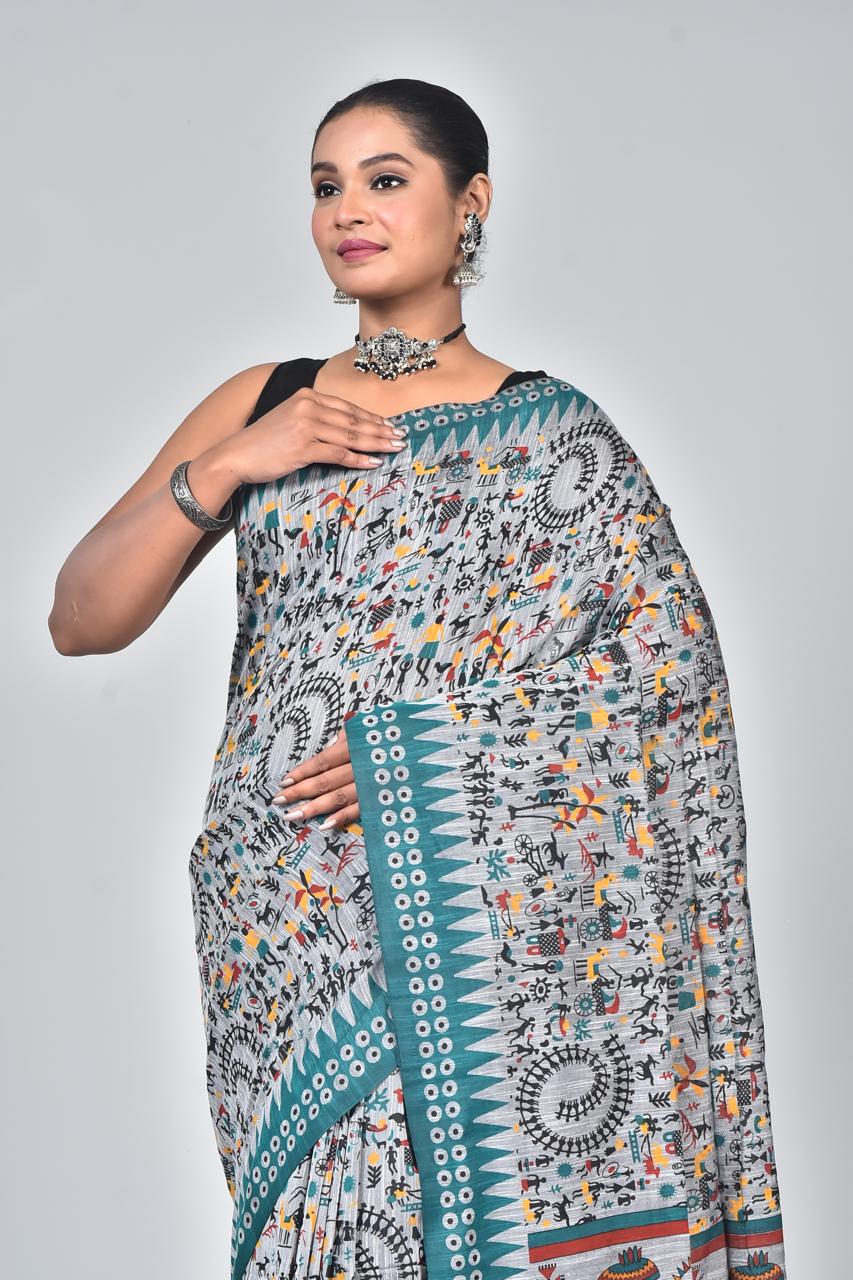 Sky Premium Lilan Cotton With Fine Digital Print Saree