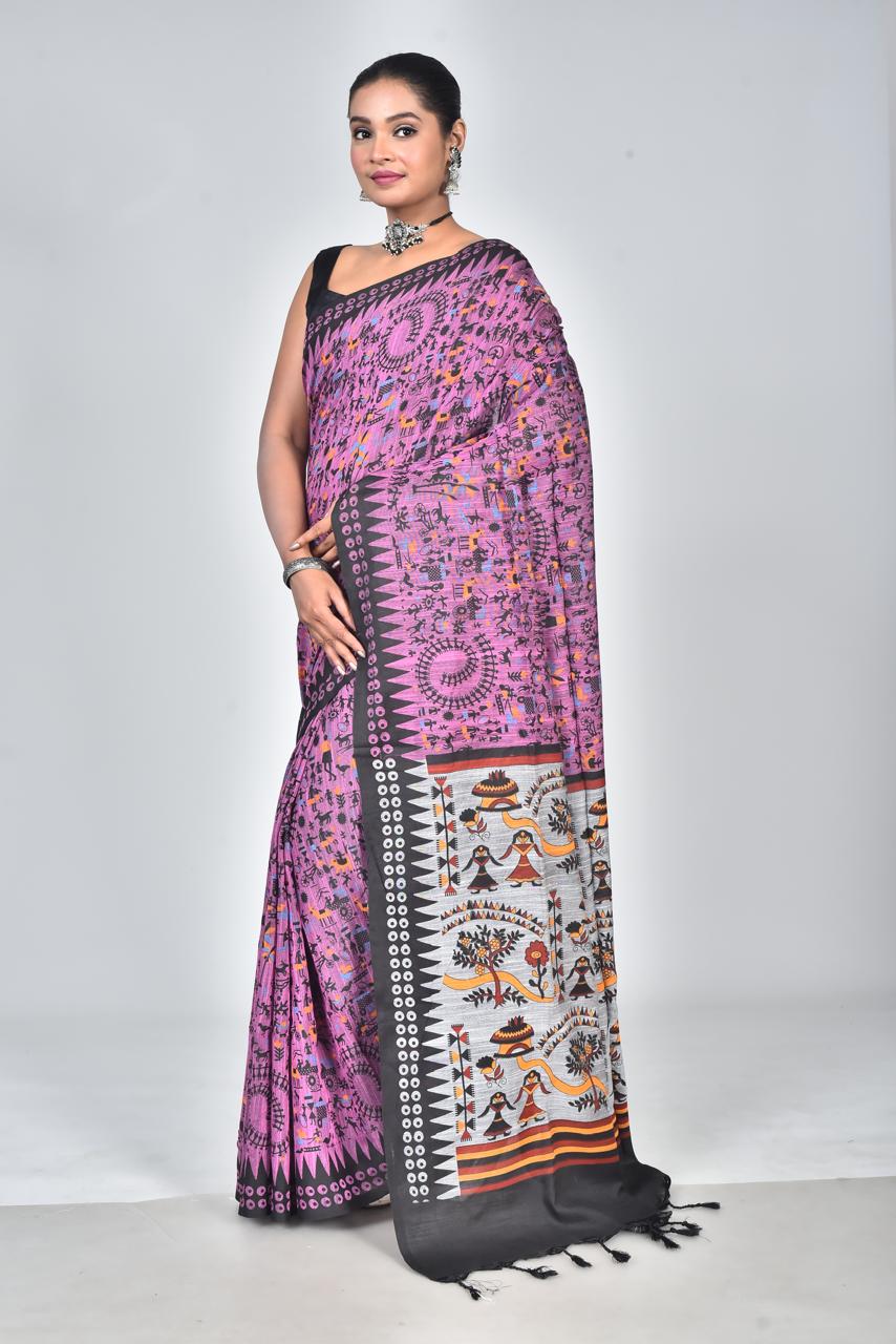 Light Pink Premium Lilan Cotton With Fine Digital Print Saree