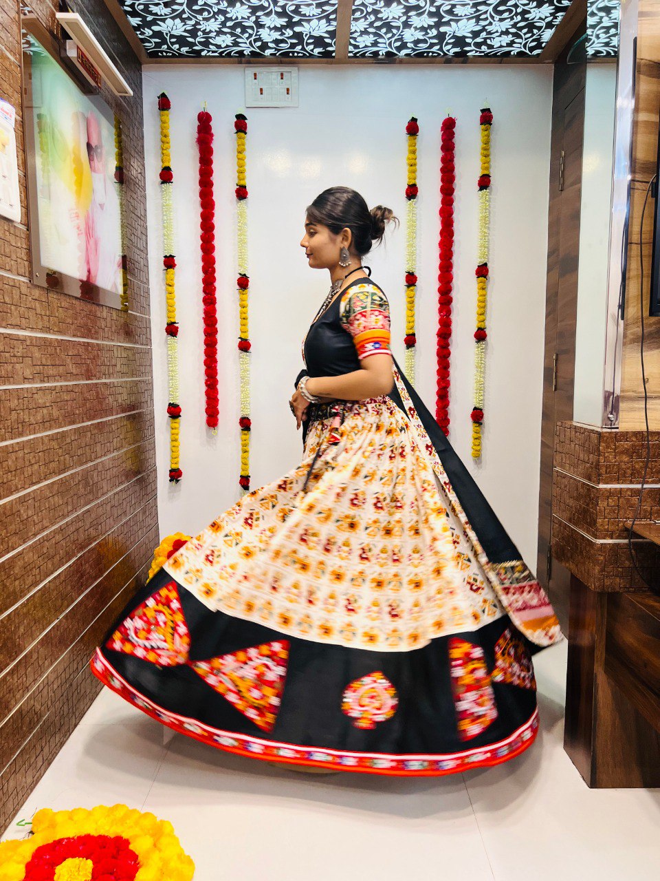 Rajwadi Pure Cotton Silk Patola Print With Gamthi Lace Work Navratri Lehenga Choli