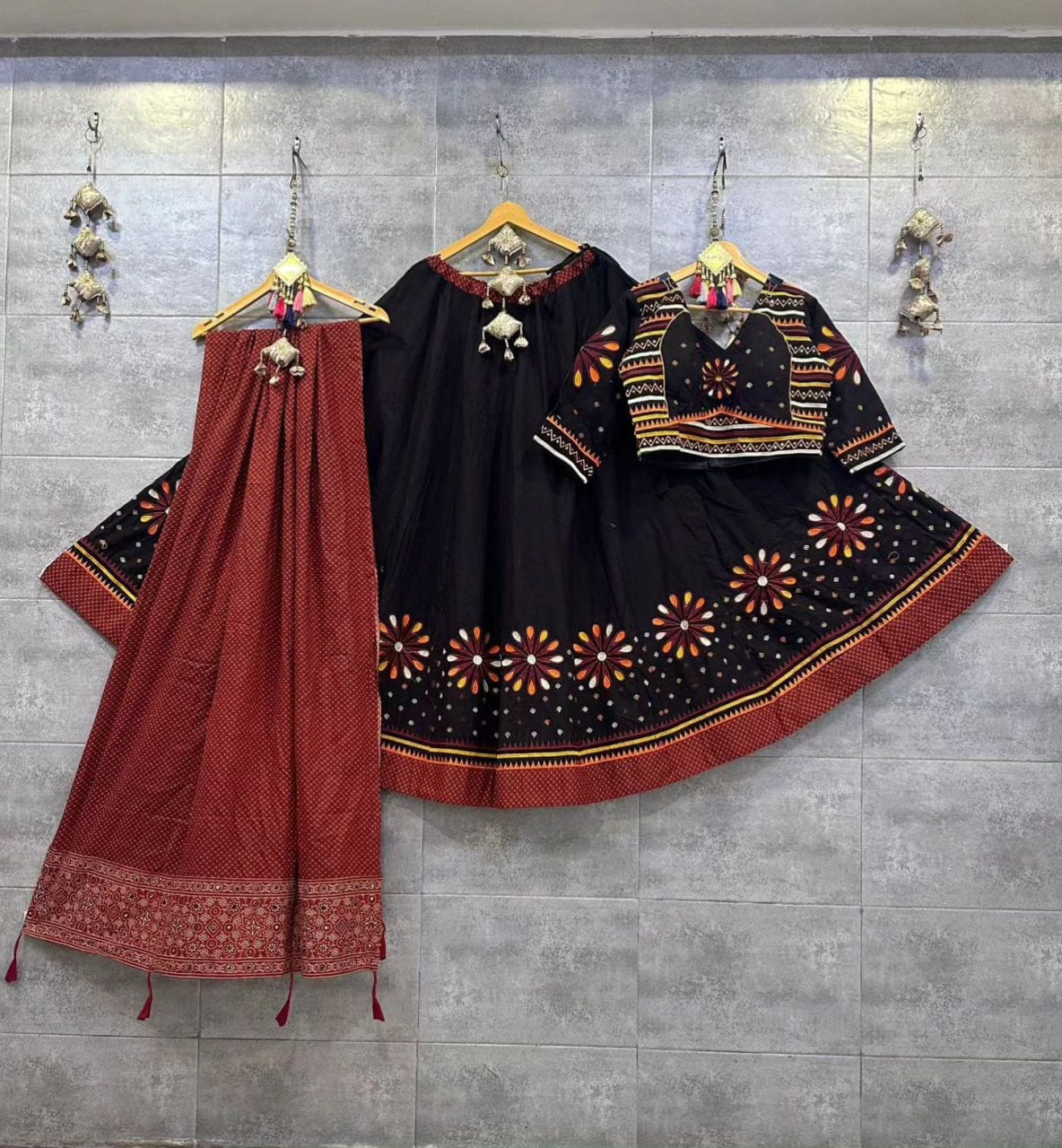 Black Beautiful Digital Print Real Mirror Work Navratri Lehenga Choli