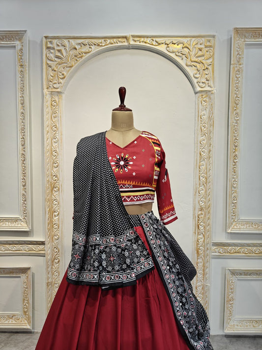 Maroon Beautiful Digital Print Real Mirror Work Navratri Lehenga Choli