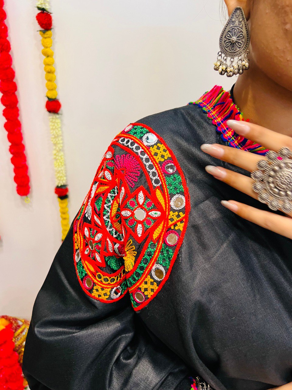 Rajwadi Printed Pure Cotton Silk Patola Print With Gamthi Lace Work Navratri Lehenga Choli