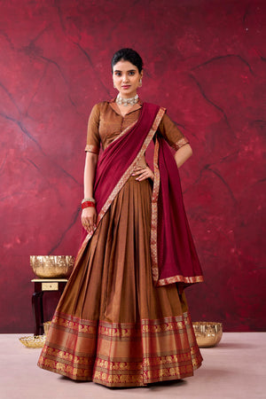 Mustard Narayanpet Silk Half Saree with Traditional Zari Weaving Work by The Beauty Queen Surat