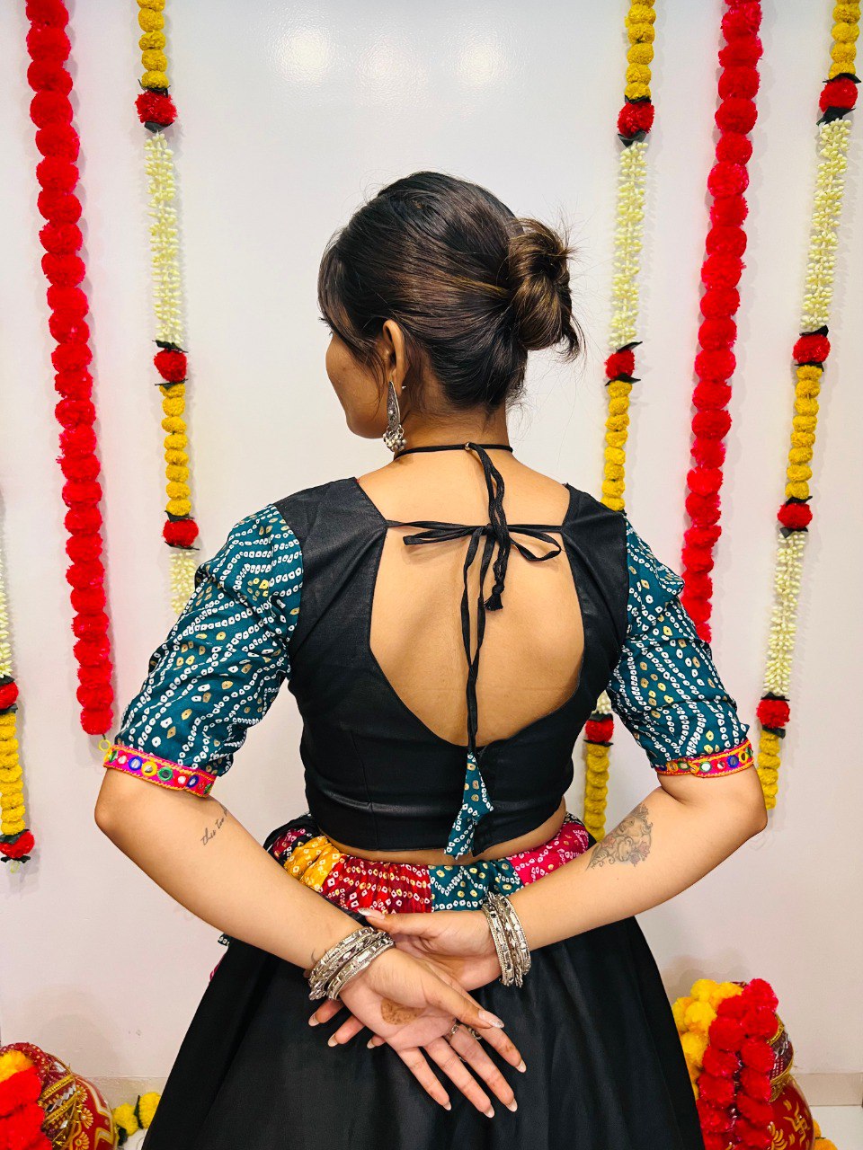 Rajwadi Black Pure Cotton Silk Multi Print With Gamthi Lace Work Navratri Lehenga Choli