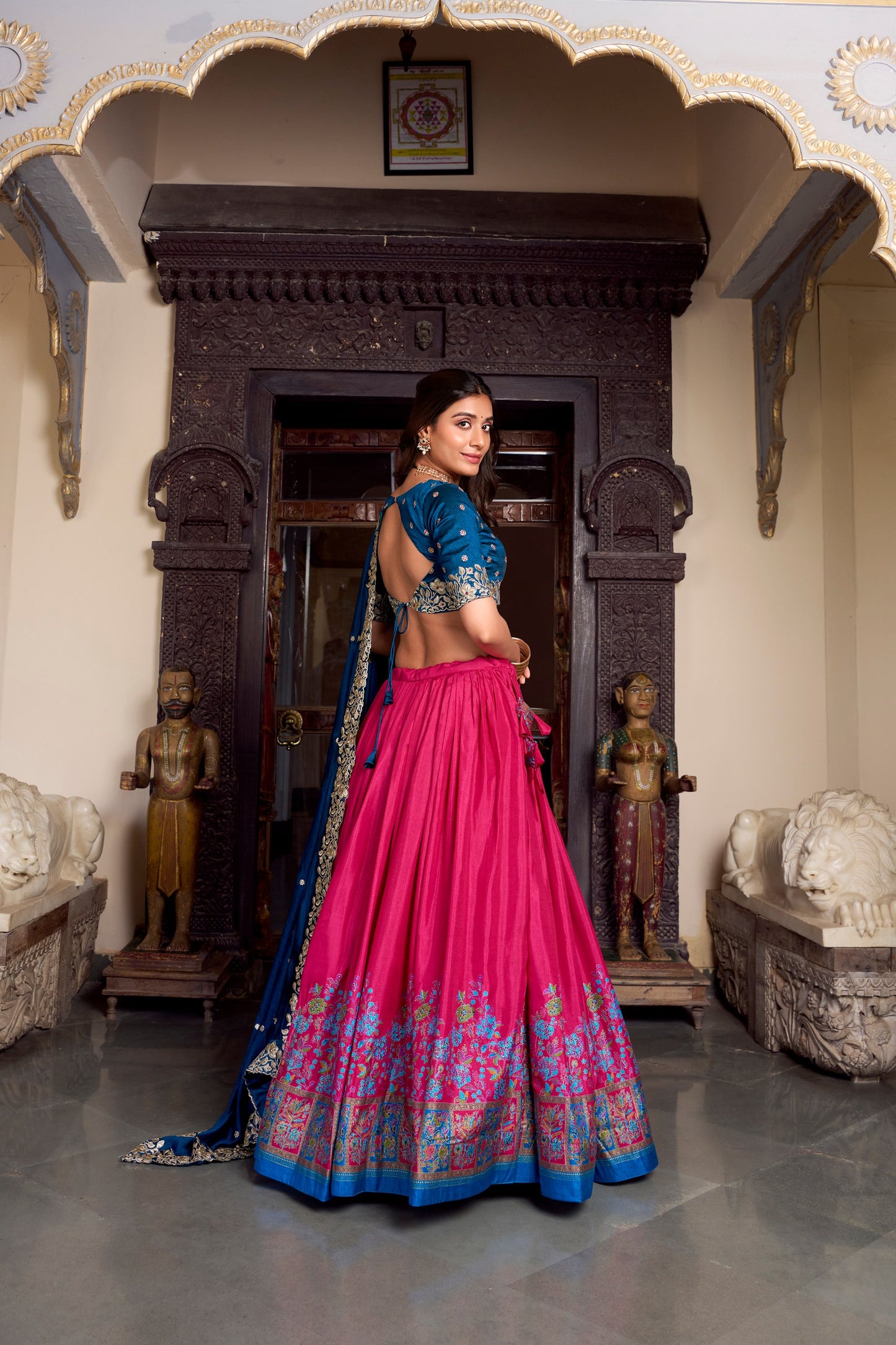 Pink Tussar Silk Printed With Foil Work Lehenga Choli