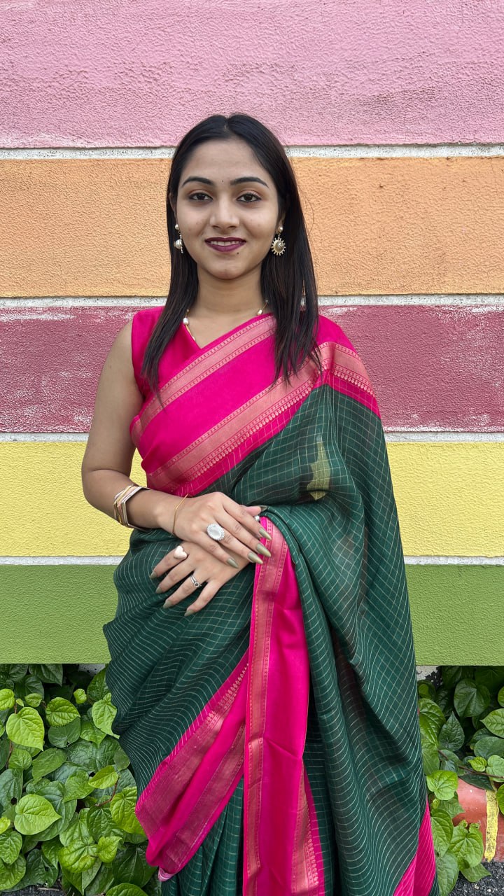 Green Marshmallow With Elegant Kolam Print Premium Saree