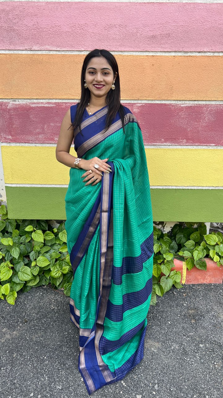Sea Green Marshmallow With Elegant Kolam Print Premium Saree