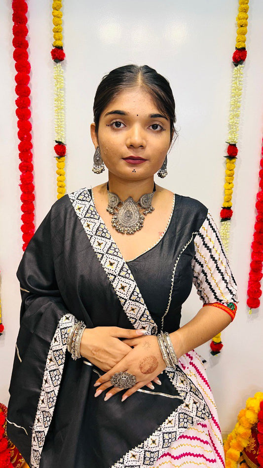 Rajwadi Pure Cotton Silk Printed With Lace Work Navratri Lehenga Choli