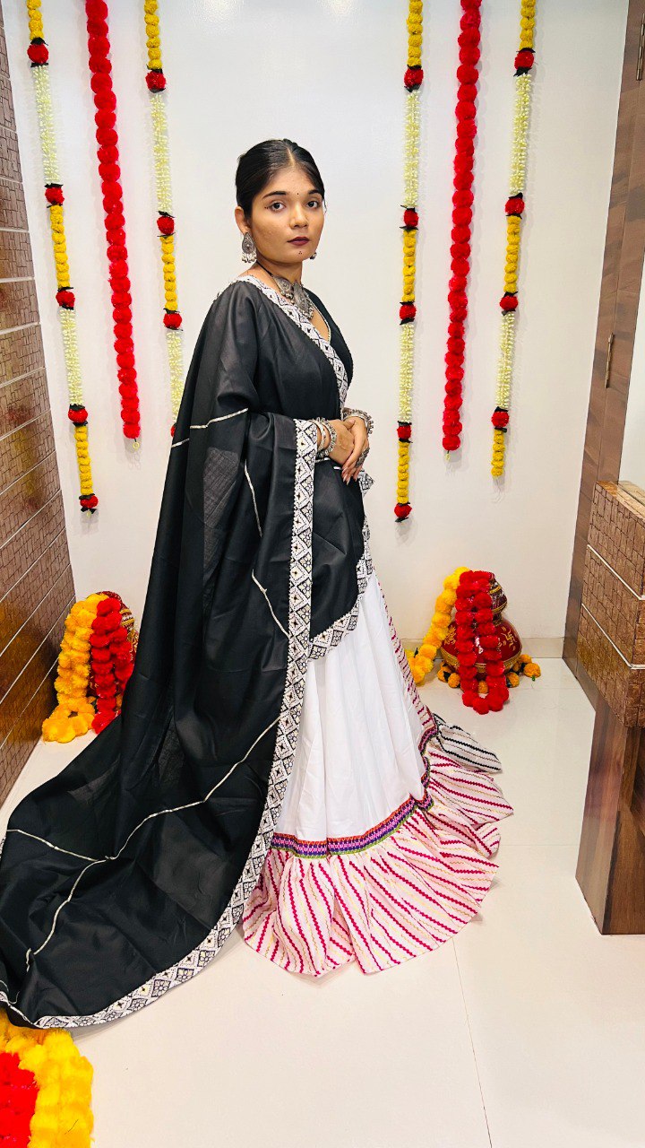 Rajwadi Pure Cotton Silk Printed With Lace Work Navratri Lehenga Choli