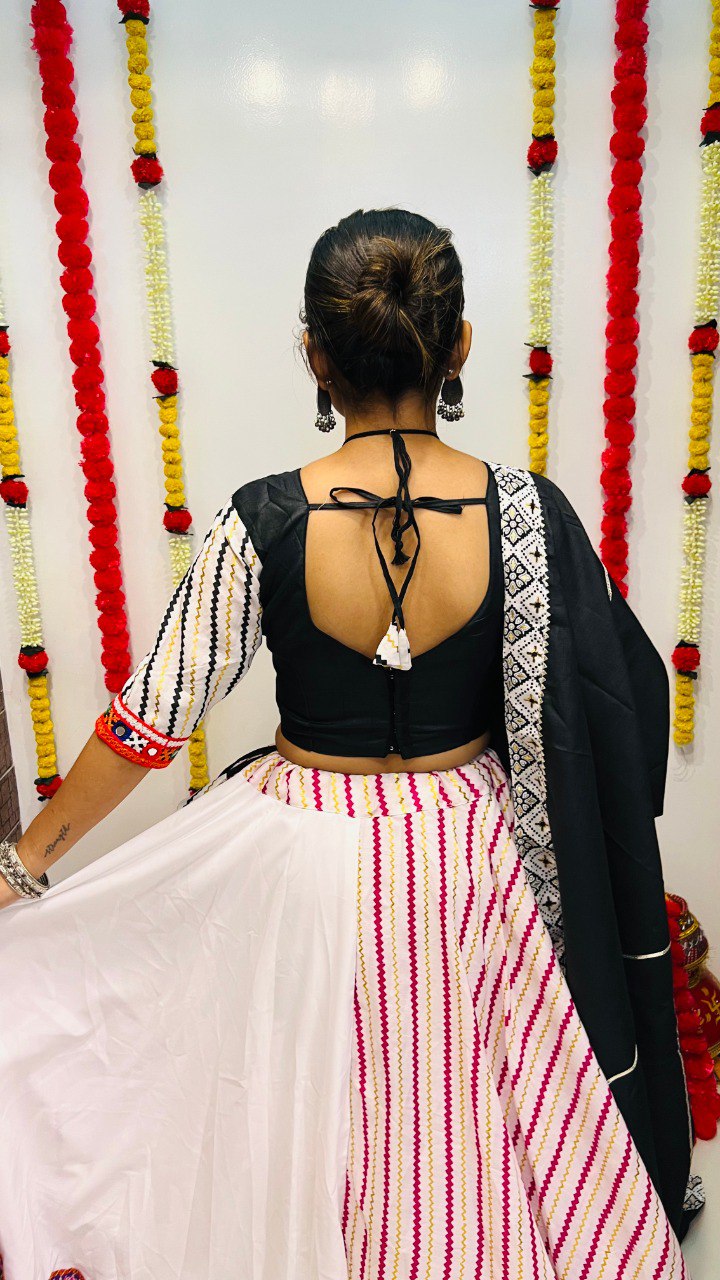 Rajwadi Pure Cotton Silk Printed With Lace Work Navratri Lehenga Choli