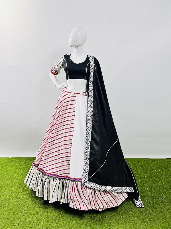 Rajwadi Pure Cotton Silk Printed With Lace Work Navratri Lehenga Choli