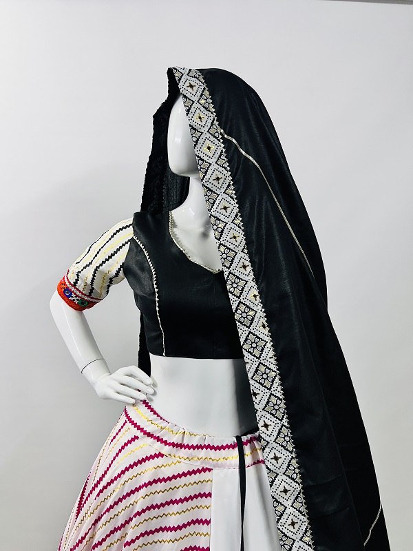 Rajwadi Pure Cotton Silk Printed With Lace Work Navratri Lehenga Choli
