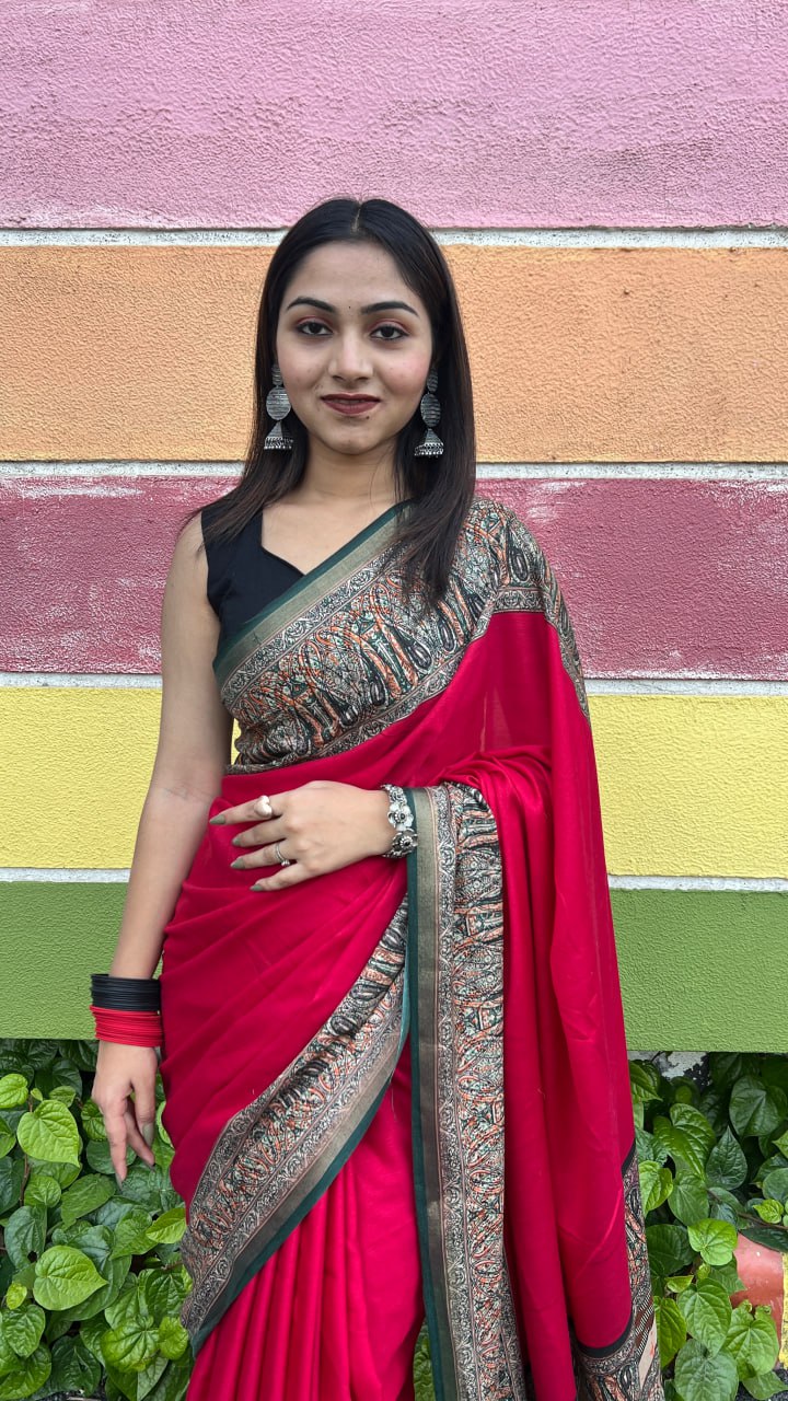 Rani Soft Mal Mal Cotton Elegant Contrast Woven Border Saree