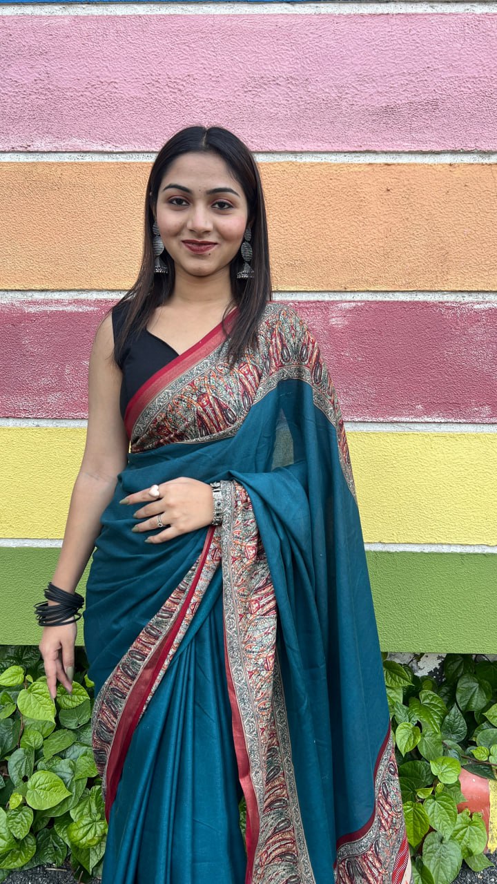 Rama Soft Mal Mal Cotton Elegant Contrast Woven Border Saree