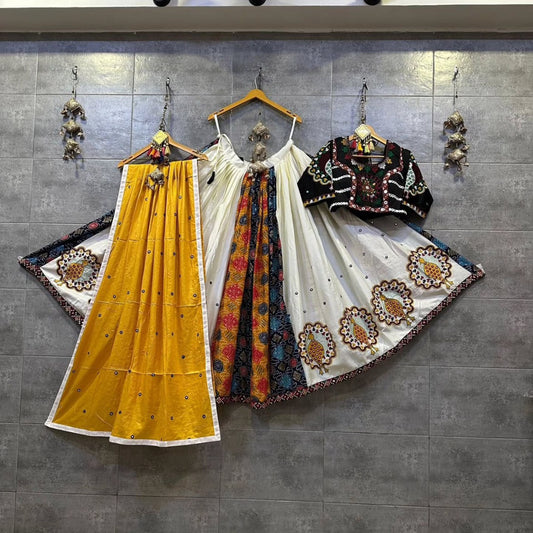 Yellow Beautiful Digital Print Real Mirror Work Navratri Lehenga Choli