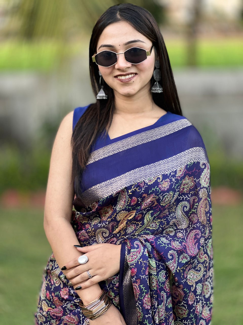Navy Blue Premium Marshmallow Rich Zari Border Saree Saree