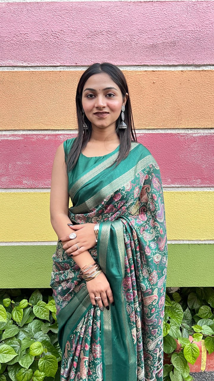 Green Premium Marshmallow Rich Zari Border Saree Saree