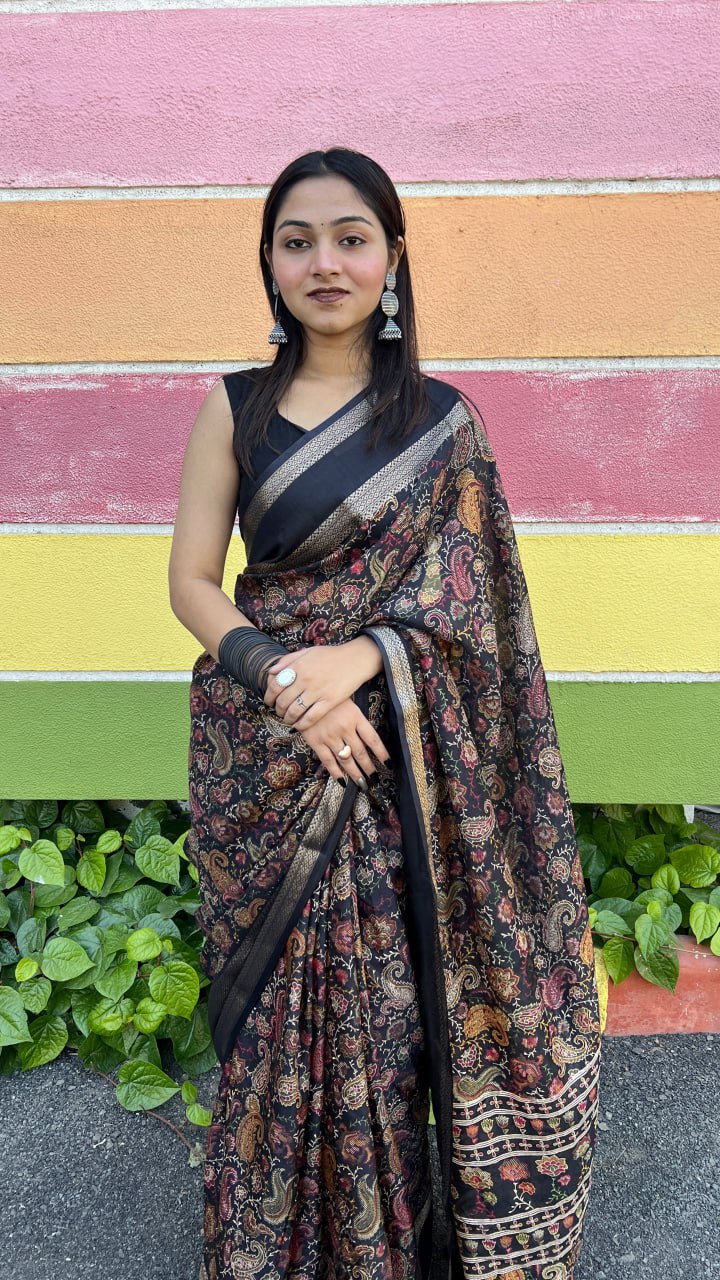 Black Premium Marshmallow Rich Zari Border Saree Saree