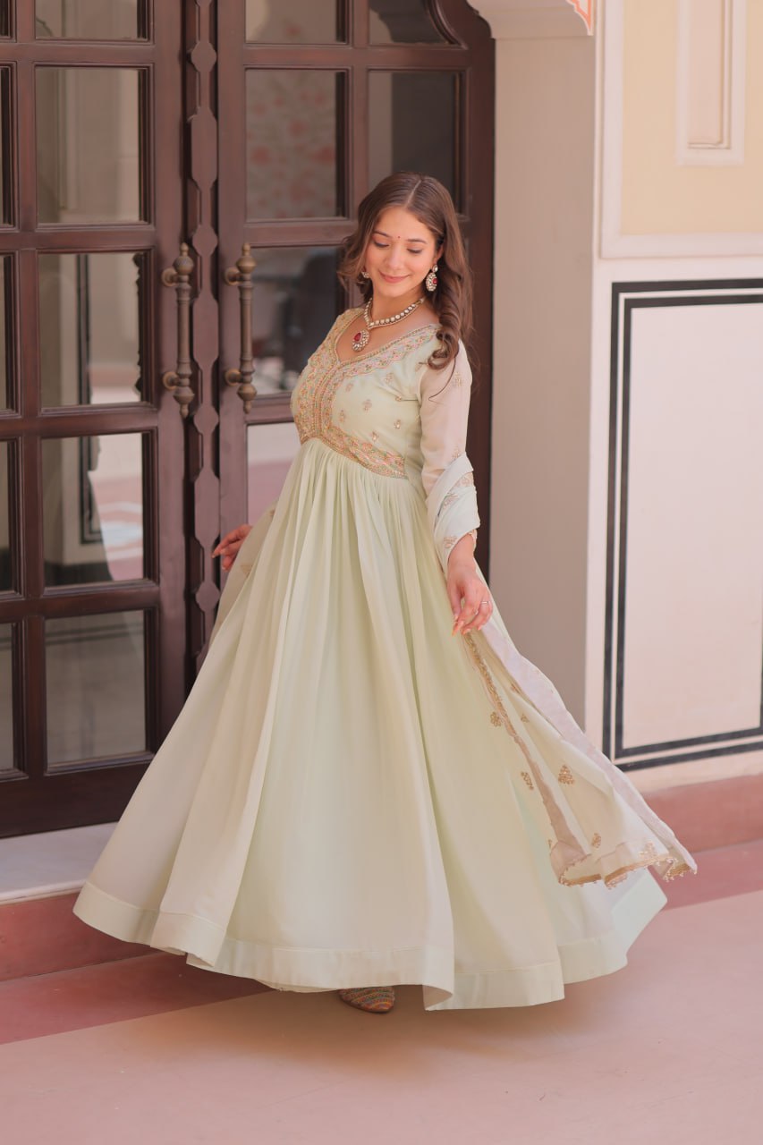 Pista Georgette Sequins Multi Embroidered Work Gown