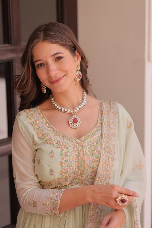 Pista Georgette Sequins Multi Embroidered Work Gown