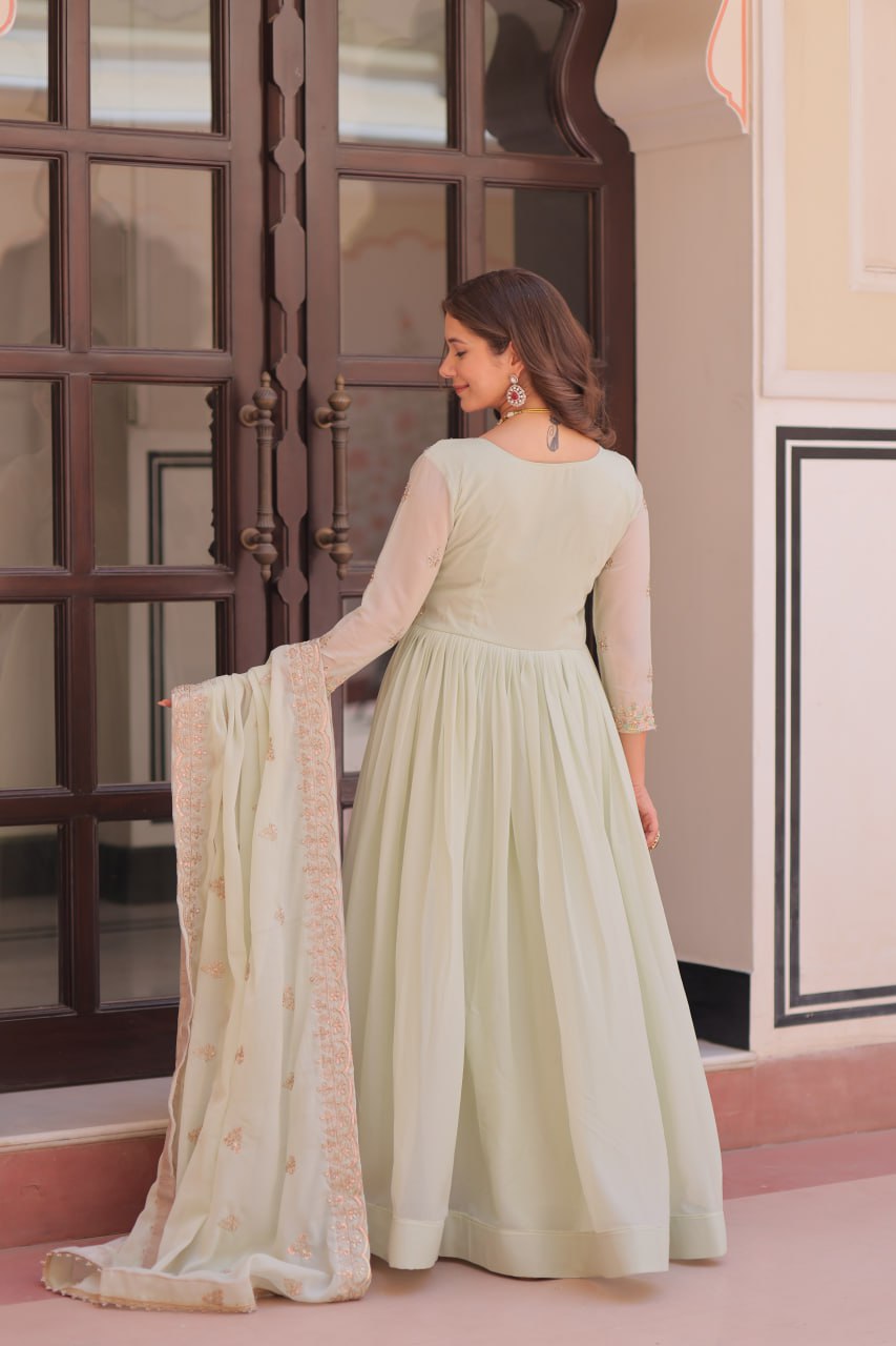 Pista Georgette Sequins Multi Embroidered Work Gown